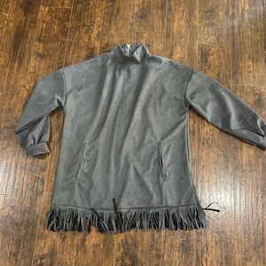 Women's Dark Gray Fringe Hem Tunic Top